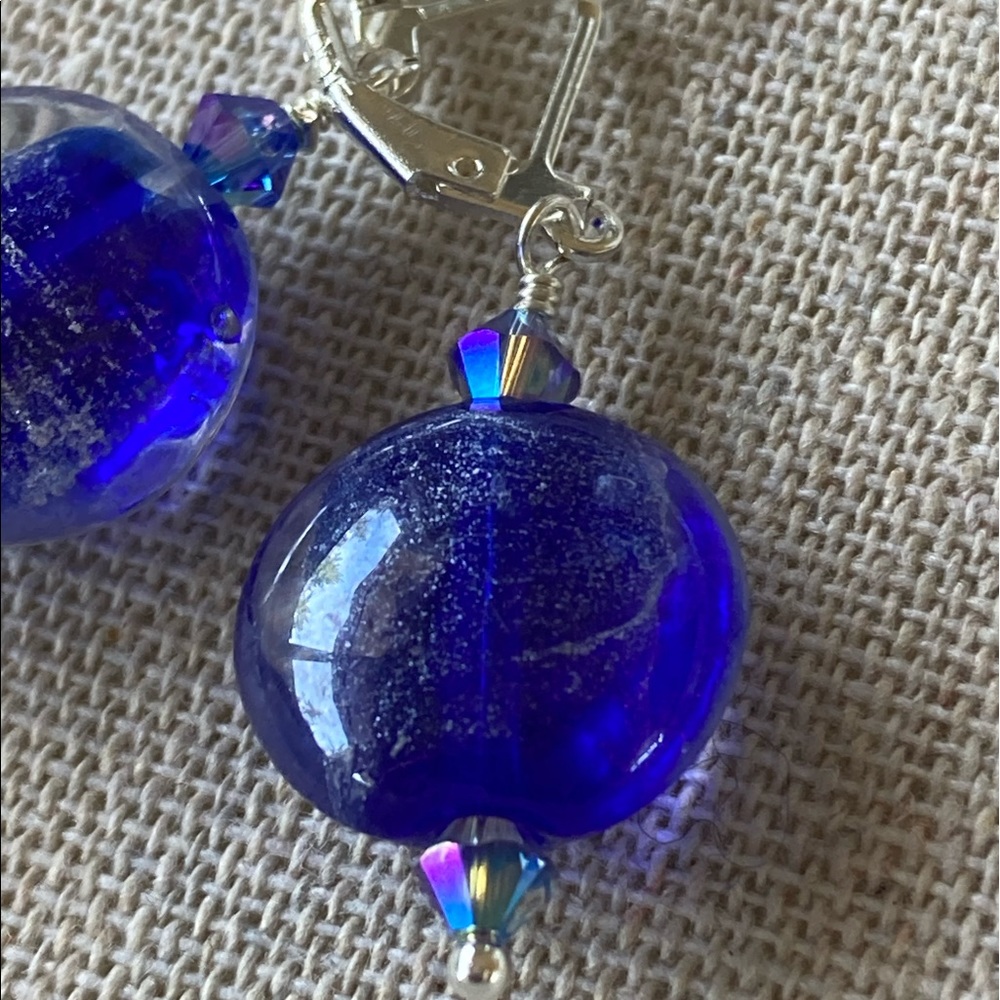 Lampwork Glass Earrings Swarovski Sterling